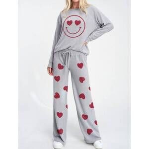 NEW PHIL LOVE heart smile sleep lounge wear set in heather grey